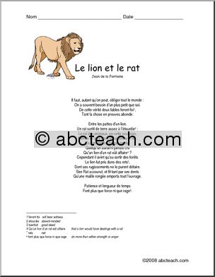 French: LectureÃ³FableÃ³Le lion et le ratÃ®, niveau avancÃˆ