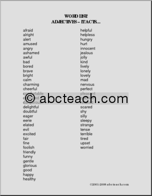 List: Adjectives – it acts…