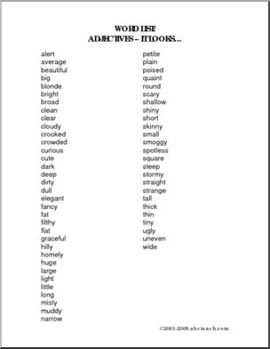 List: Adjectives – it looks…