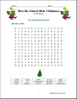 How the Grinch Stole Christmas (primary/elem) Book Vocabulary I abcteach.com