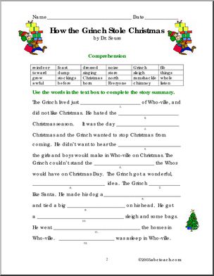How the Grinch Stole Christmas (primary/elem) Book Vocabulary