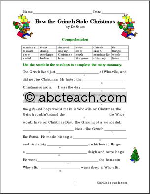 How the Grinch Stole Christmas (primary/elem) Book Vocabulary