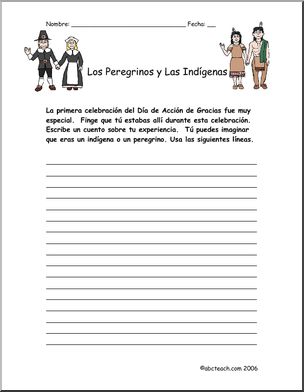 Spanish: Escritura – El dÃŒa de AcciÃ›n de Gracias: Los peregrinos y los indios (elementaria/secundaria)