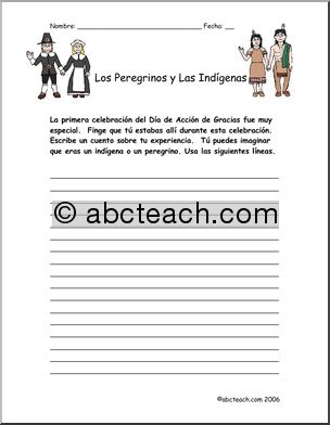 Spanish: Escritura – El dÃŒa de AcciÃ›n de Gracias: Los peregrinos y los indios (elementaria/secundaria)