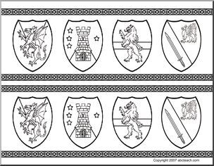 Bulletin Board Trim: Medieval Shields (bw)