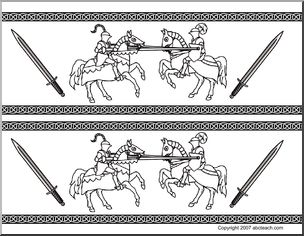Bulletin Board Trim: Medieval Knights Jousting (b/w)