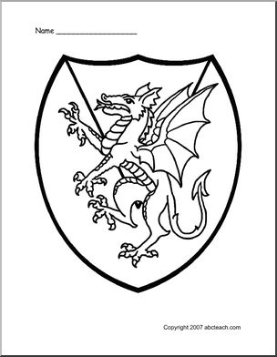 Coloring Page: Medieval Shield – Dragon