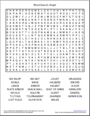 Word Search: Medieval Knights (upper elem/middle)