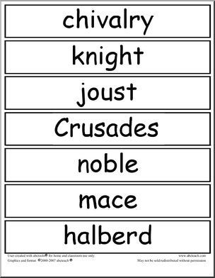 Word Wall: Medieval Knights (upper elem)