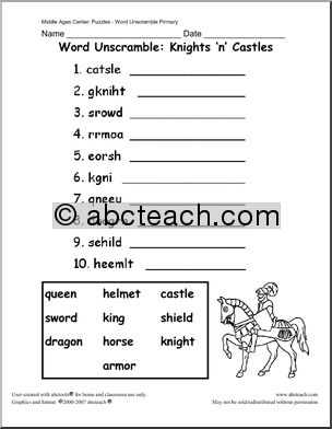 Unscramble the Words: Knights ‘n’ Castles (primary)