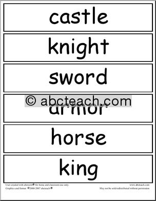 Word Wall: Knights ‘n’ Castles (primary)