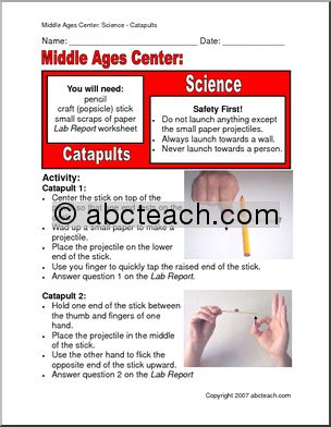 Science Project: Catapults (upper elem/middle school)