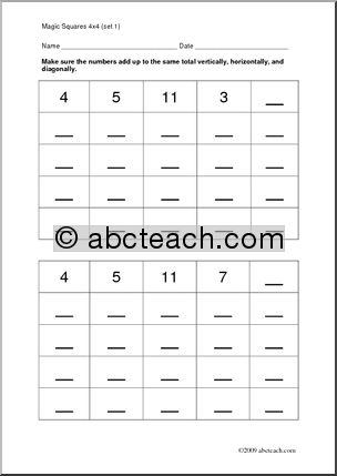 Magic Squares 4 x 4 (set 1) Worksheet