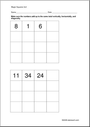 Magic Squares 3 x 3 Worksheet
