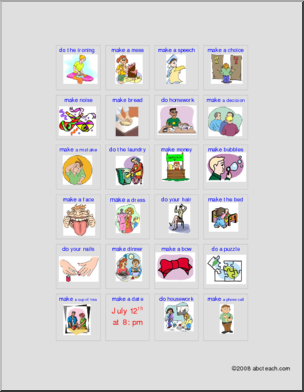 Bingo: Call Sheet “Make” “Do” Expressions