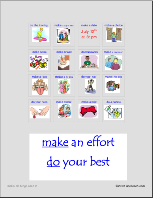 Bingo: Card Set  2 “Make” and “Do” Expressions (ESL)