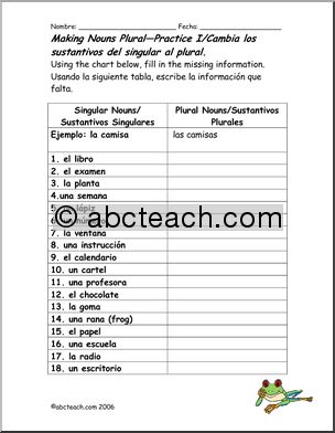 Spanish: Spanish 1 – De singular a plural 1 (secundaria)