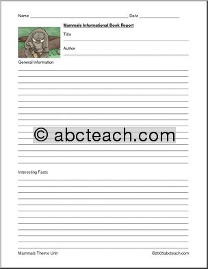 Book Report Form: Mammals
