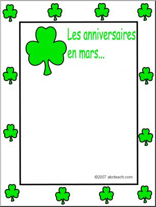 French: Affiche pour montrer les anniversaires en mars