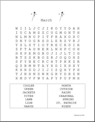 Word Search: March (elem/upper elem)
