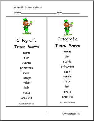 Spanish: Marzo – Vocabulario: PrÂ·ctica de ortografÃŒa (elementaria)