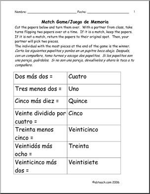 Spanish: Spanish 1 –  Juego con nË™meros: empareja (secundaria).