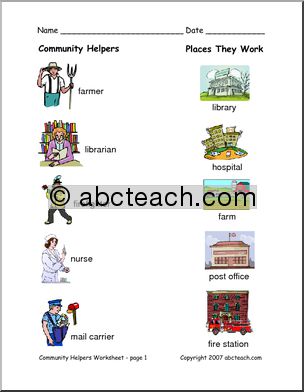 Matching: Community Helpers & Workplaces (elem)