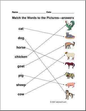 Worksheet: Matching Farm Animals | Abcteach