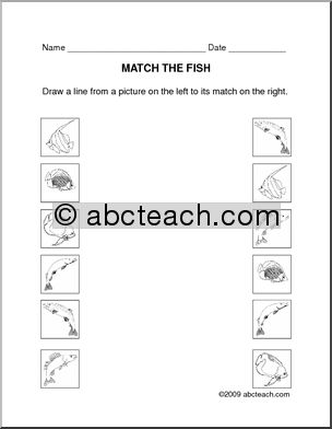 Worksheet: Matching – Fish (prek/primary) -b/w