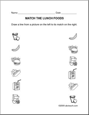 Worksheet: Matching – Lunch (prek/primary) – b/w