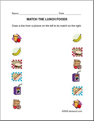 Worksheet: Matching – Lunch (prek/primary) – color