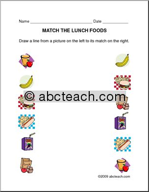 Worksheet: Matching – Lunch (prek/primary) – color