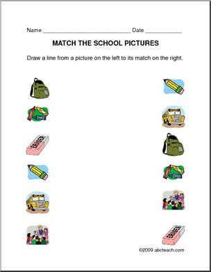 Worksheet: Matching – School theme (prek/primary)