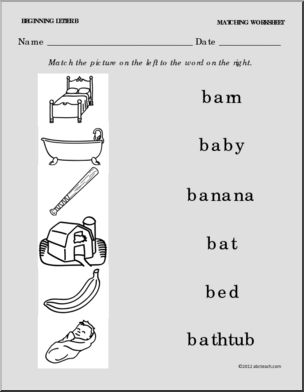 Matching: Picture to Word Letter B (PreK-1)