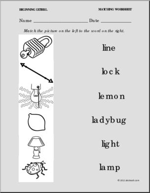 Phonics Letter L - Matching Picture to Word - Printable Worksheet - Letter  Theme Day L - PreK - Kindergarten - Grade 1