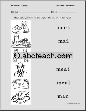 Matching: Picture to Word Letter M (PreK-1)