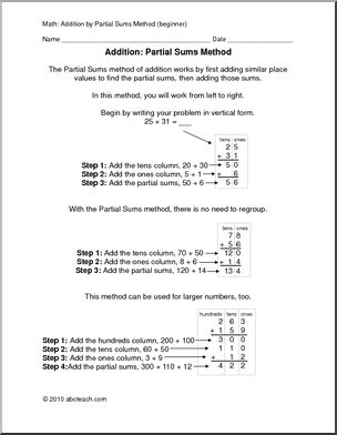 Partial Sum Addition (elem) Rules and Practice