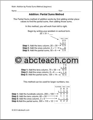 Partial Sum Addition (elem) Rules and Practice