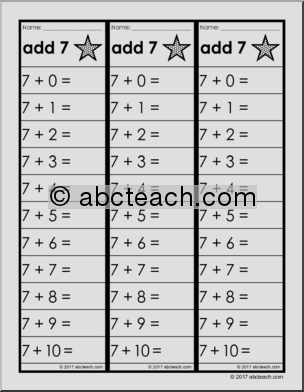 Math: Fact Fluency Practice: Add 7