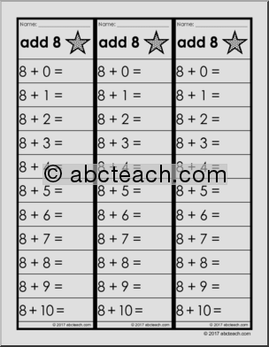 Math: Fact Fluency Practice: Add 8