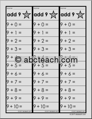 Math: Fact Fluency Practice: Add 9