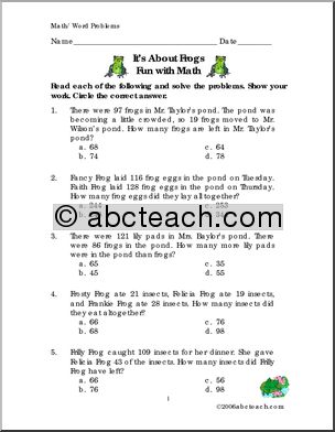 Word Problems: Frogs (elementary)
