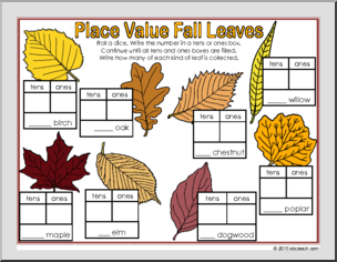 Place Value Autumn Leaves Dice Mat Math Game
