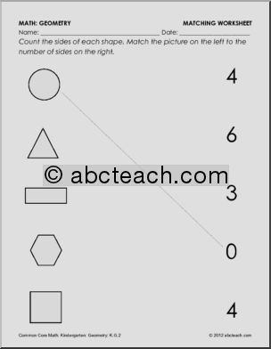 Geometry: Flat Shapes – Picture Match to Number of Sides