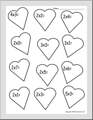 Multiplication Facts – Hearts (primary) Worksheet