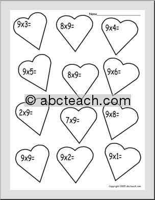 Multiplication Facts – Hearts (elementary) Worksheet