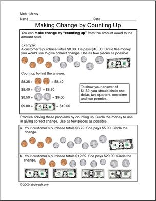 Making Change by Counting Up Worksheet