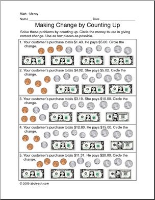 Making Change by Counting Up Worksheet – Abcteach