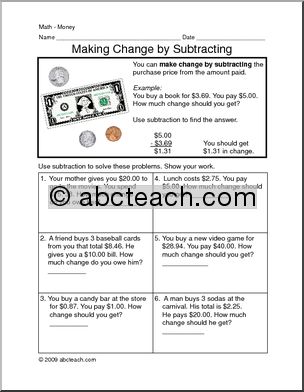Making Change by Subtracting Clip Art