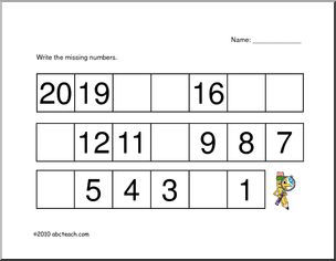 Missing Number Count Backwards (kindergarten/primary) Math